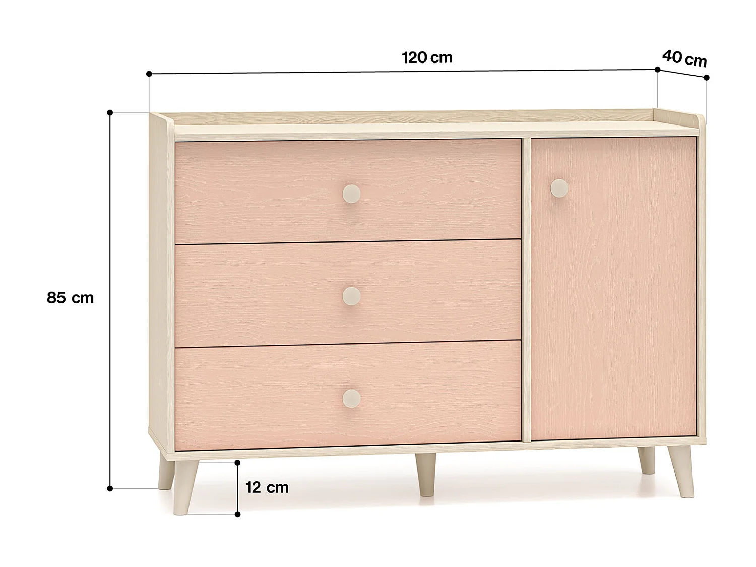 KOMMODE Mevel Wüstensand / Millennial Pink 120 / 40 / 85cm