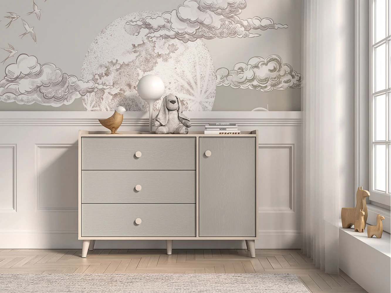 KOMMODE Mevel Wüstensand / Palladiumgrau 120 / 40 / 85cm