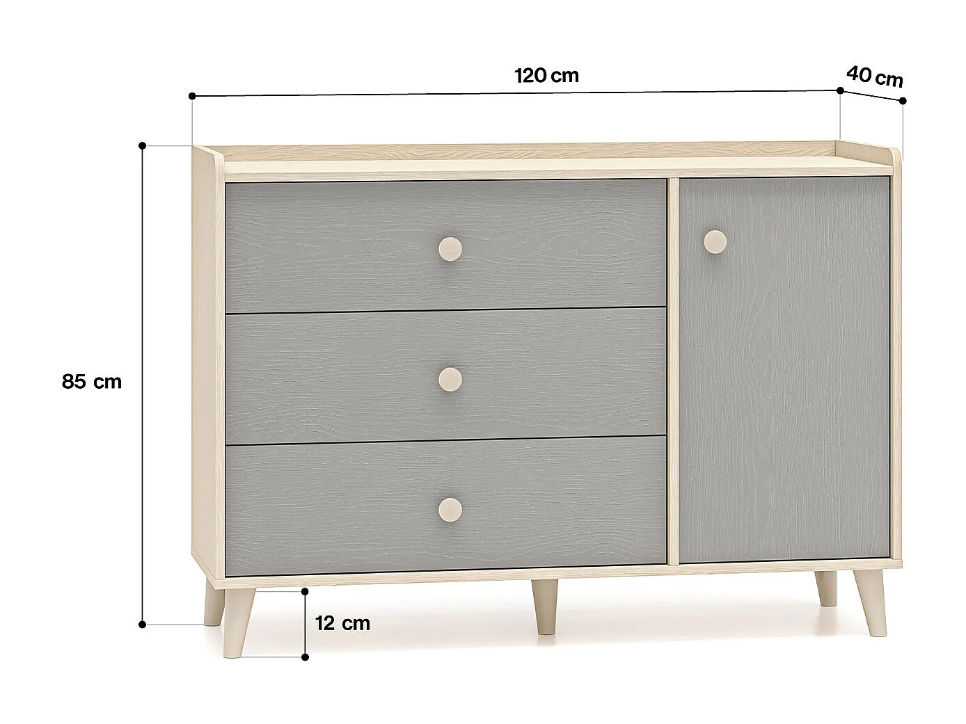 KOMMODE Mevel Wüstensand / Palladiumgrau 120 / 40 / 85cm
