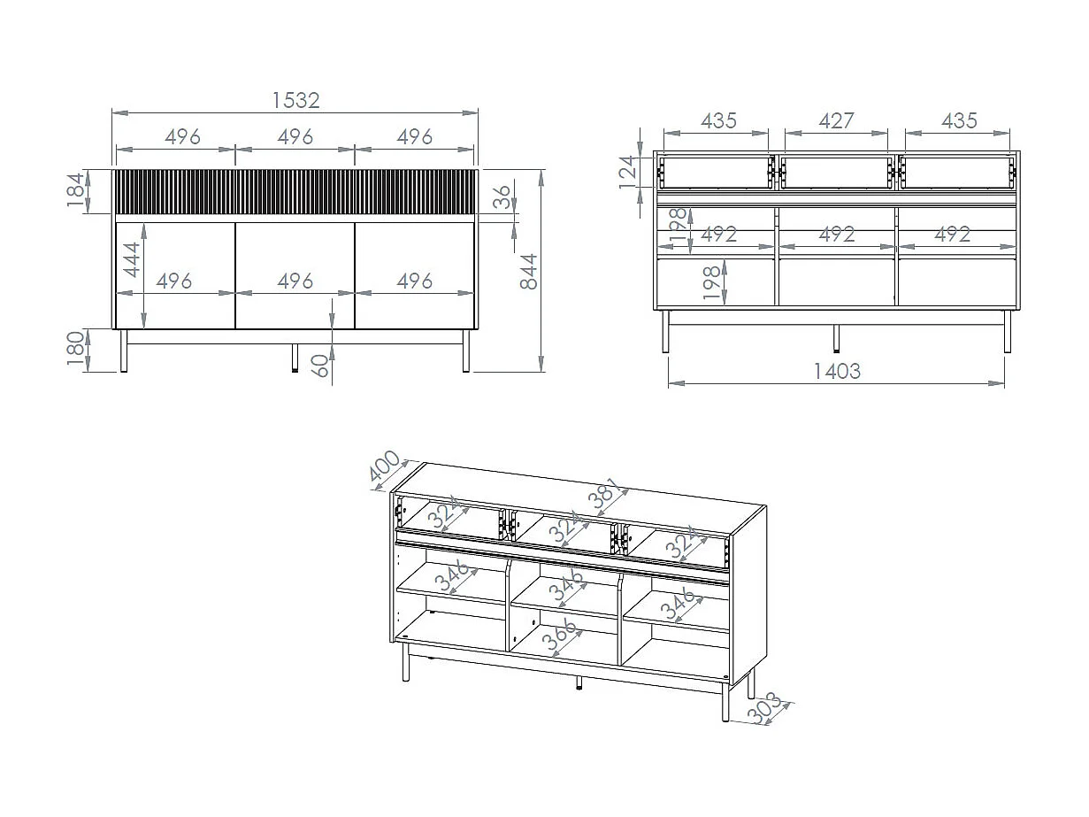 SIDEBOARD Dunea Cashmere / Eiche Cremona Torro 154 / 40 / 85 cm