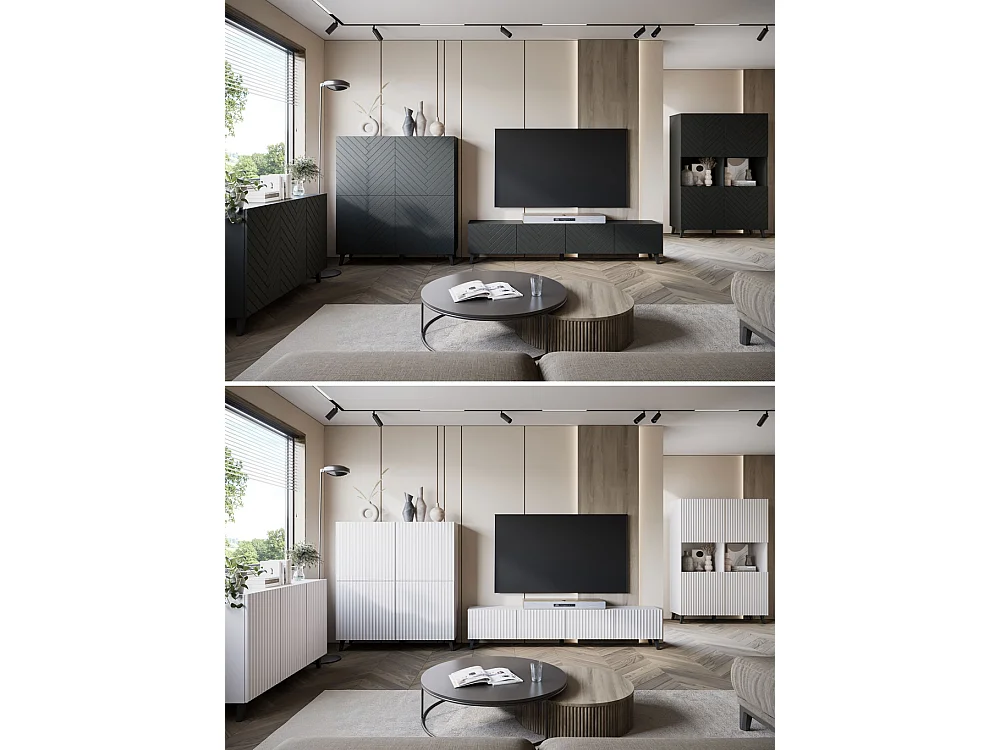 KOMMODE Phuket Weiß / Weiß gerillt 180 / 39 / 69cm