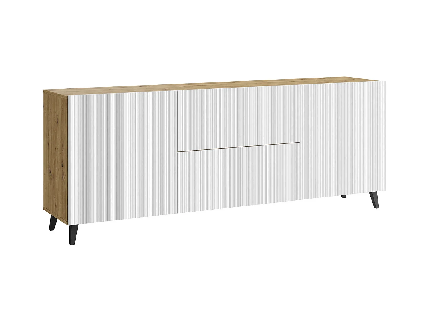 KOMMODE Phuket Eiche Artisan / Weiß gerillt 180 / 39 / 69cm