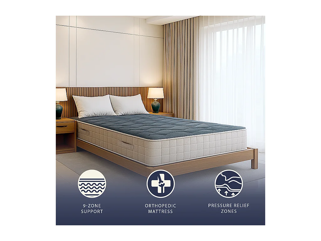 Matelas double français 140x200 mousse mémoire 9 zones H25 orthopédique hypoallergénique