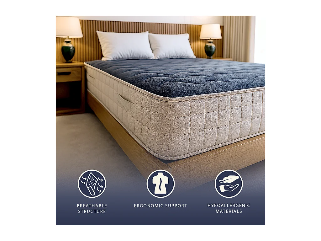 Matelas double français 140x200 mousse mémoire 9 zones H25 orthopédique hypoallergénique