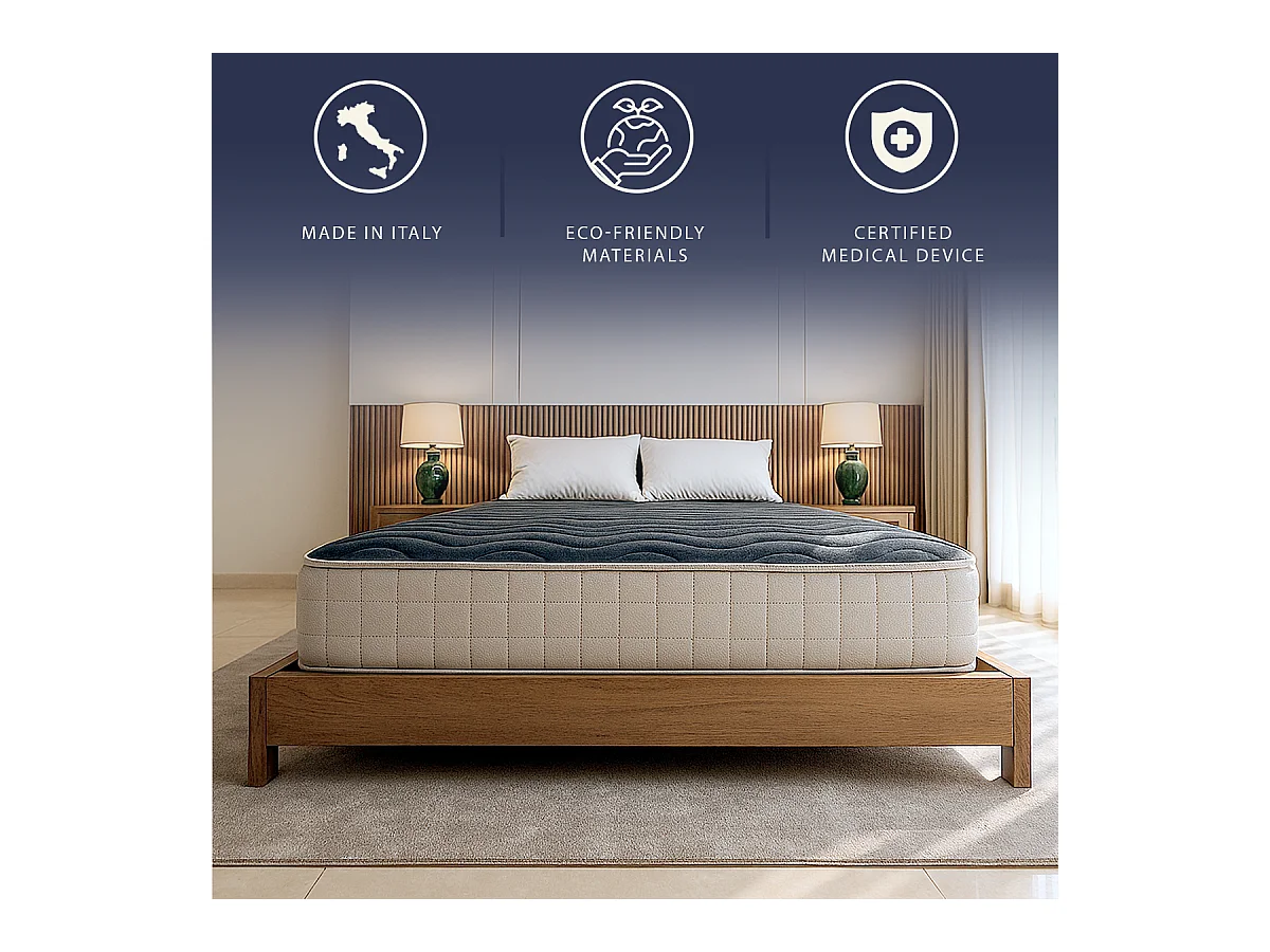 Matelas double français 140x200 mousse mémoire 9 zones H25 orthopédique hypoallergénique