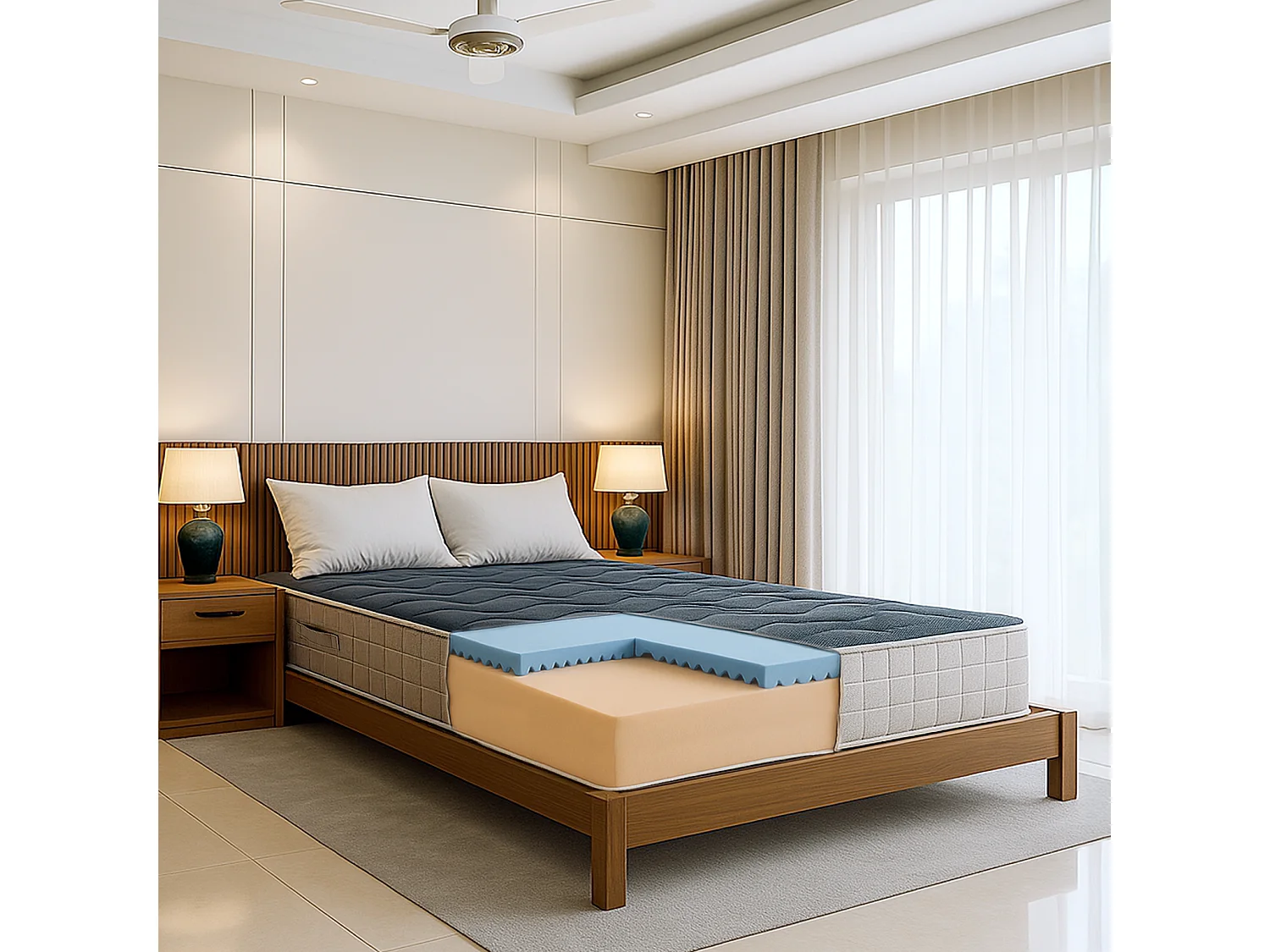 Frans tweepersoonsmatras 140x200 cm traagschuim 9 zones Hoogte 25 cm Orthopedisch Ademend