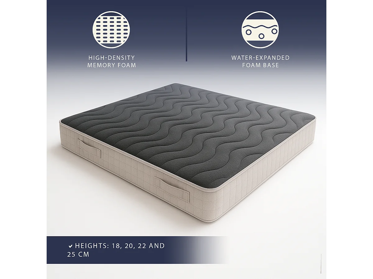 Matelas double français 140x200 mousse mémoire 9 zones H25 orthopédique hypoallergénique