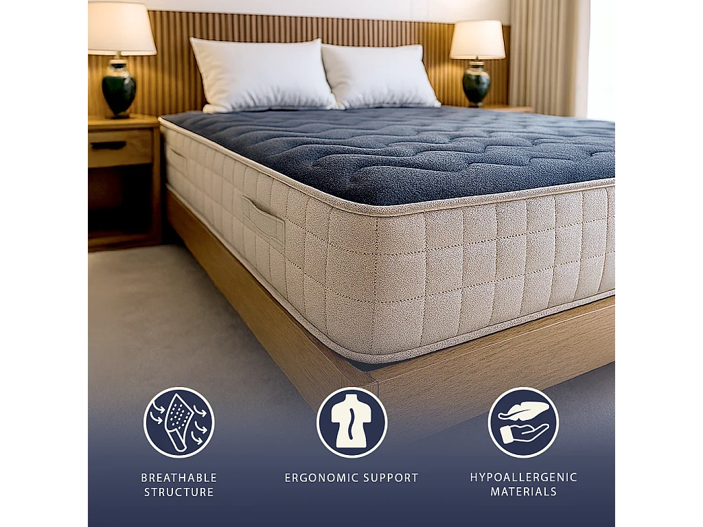 Matelas double français 140x200 mousse mémoire 9 zones H25 orthopédique hypoallergénique