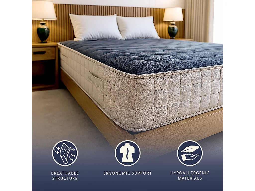 Matelas double français 140x200 mousse mémoire 9 zones H25 orthopédique hypoallergénique