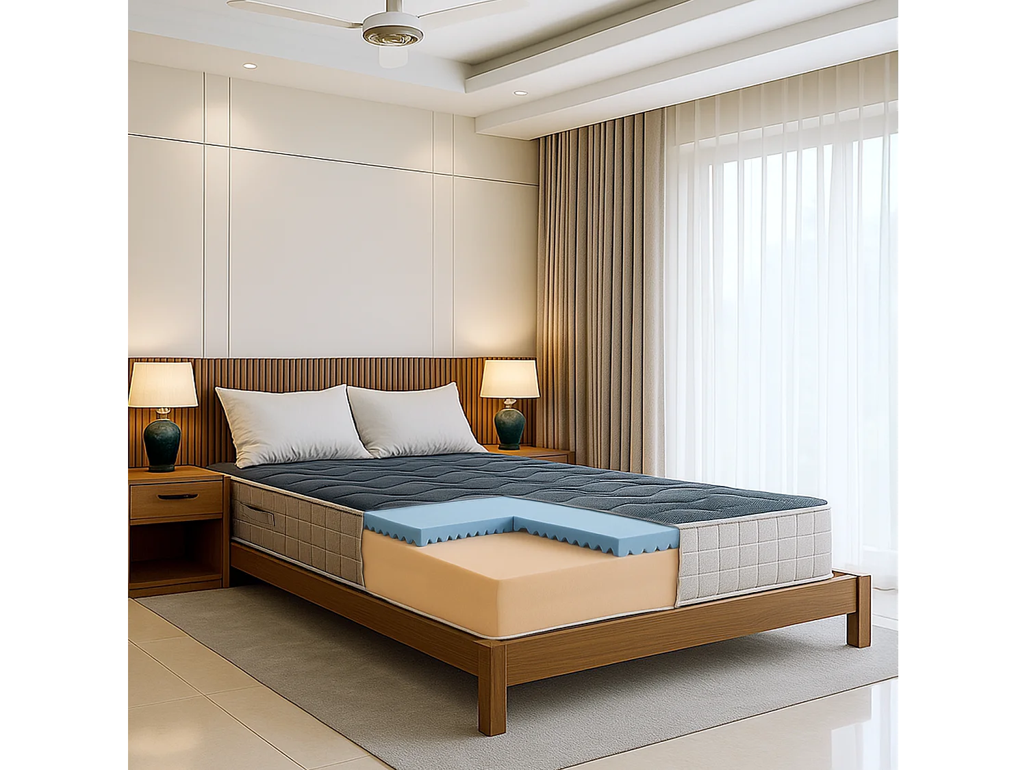 Matelas double français 140x200 mousse mémoire 9 zones H18 orthopédique hypoallergénique