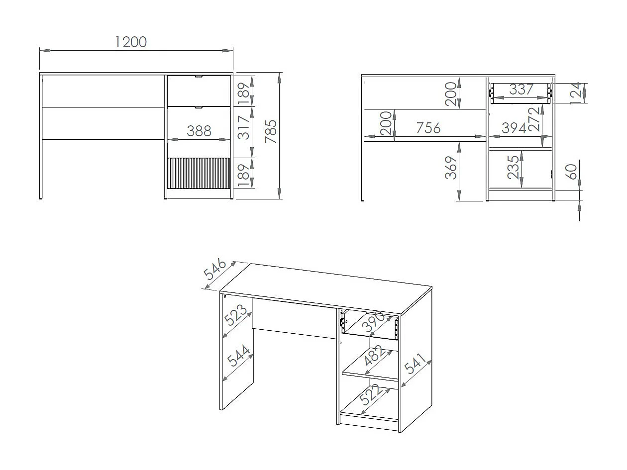 SCHREIBTISCH Torino Weiß / Eiche Castello / Graphit 120 / 55 / 79cm