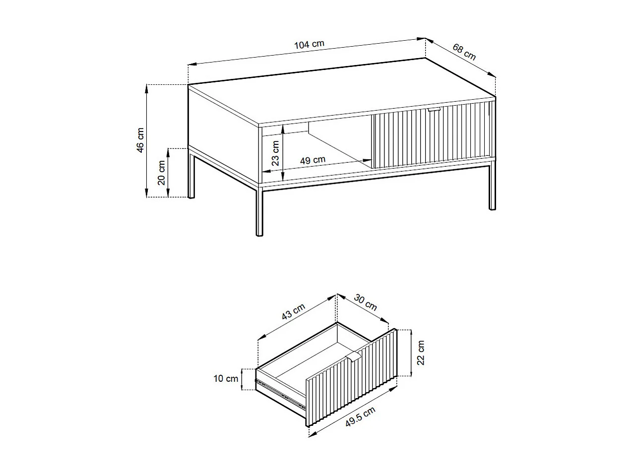 COUCHTISCH Nova grau / schwarz 104 / 68 / 46cm