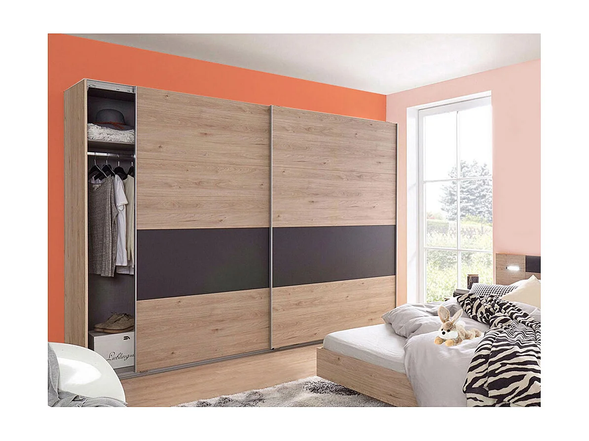 SCHWEBETÜRENSCHRANK Angie Hickory Oak / graphit 225 / 65 / 210cm