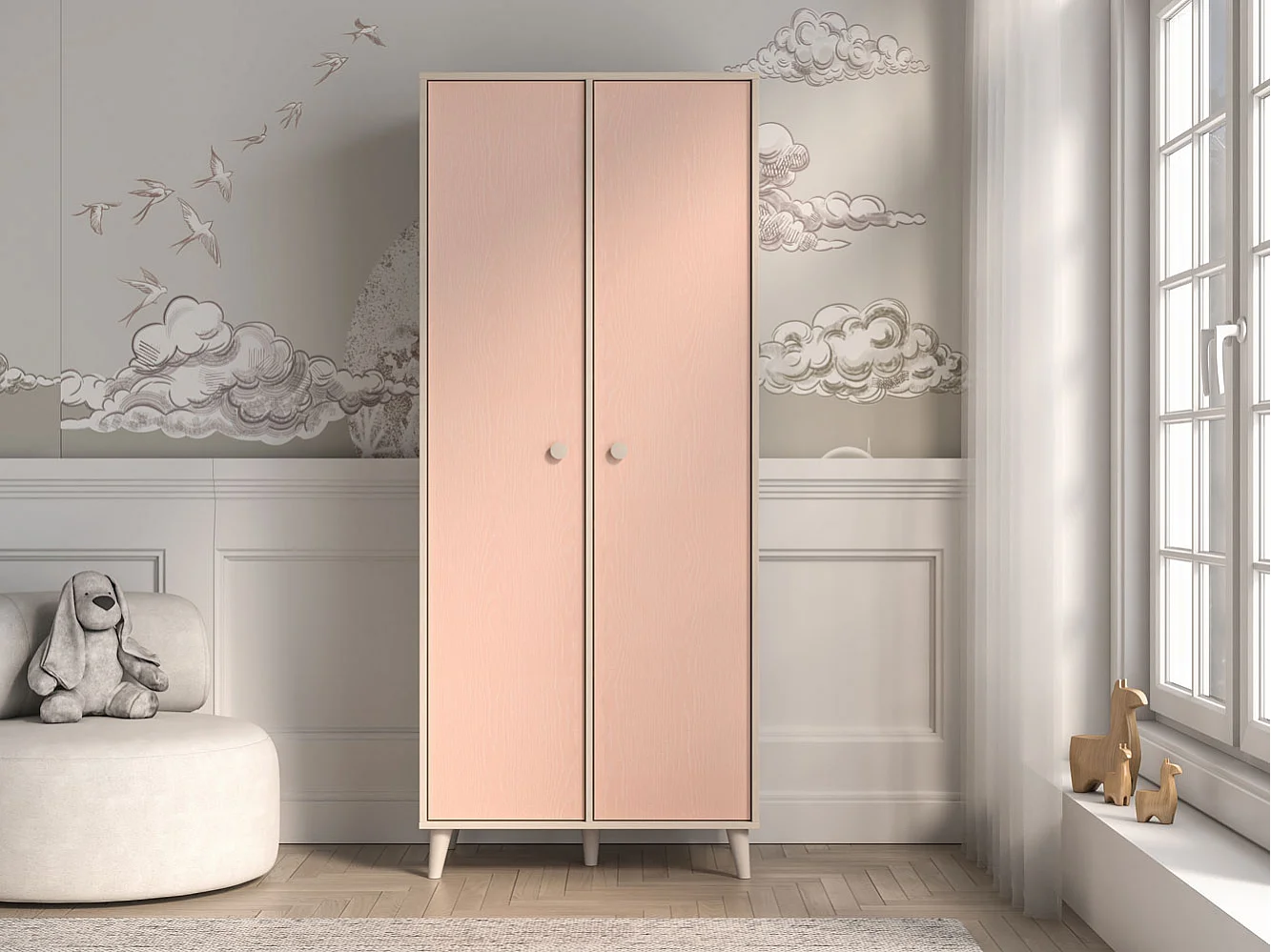 KLEIDERSCHRANK Mevel Wüstensand / Millennial Pink 80 / 51 / 190cm