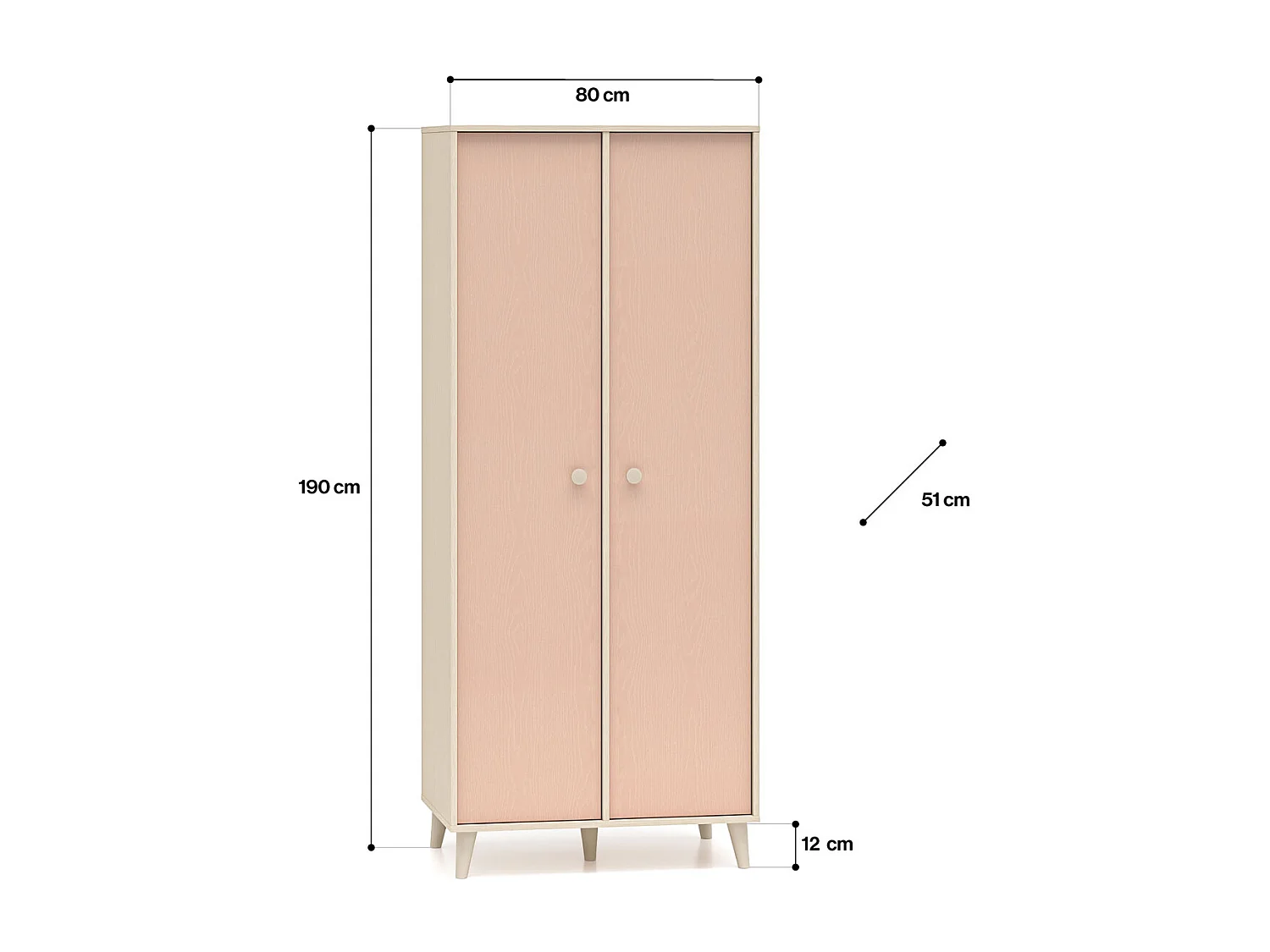 KLEIDERSCHRANK Mevel Wüstensand / Millennial Pink 80 / 51 / 190cm