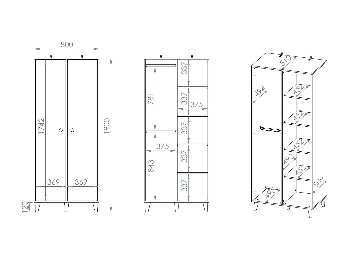 KLEIDERSCHRANK Mevel Wüstensand / Millennial Pink 80 / 51 / 190cm