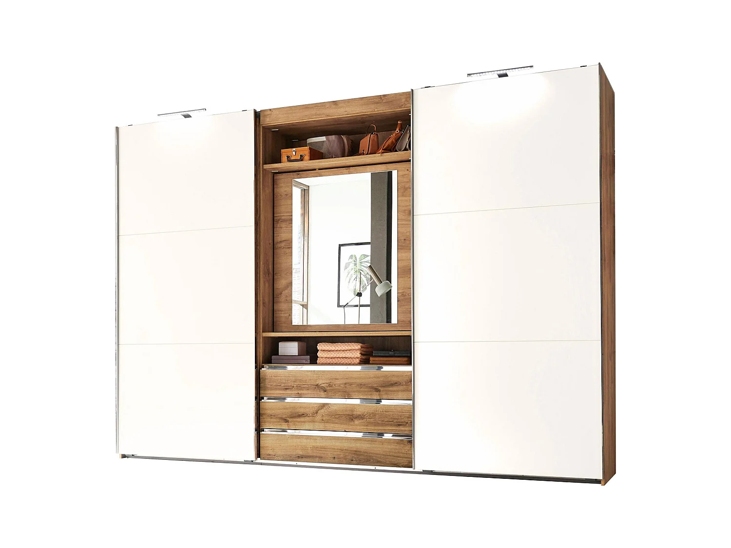 SCHWEBETÜRENSCHRANK Magie Plankeneiche / weiß 300 / 65 / 216cm