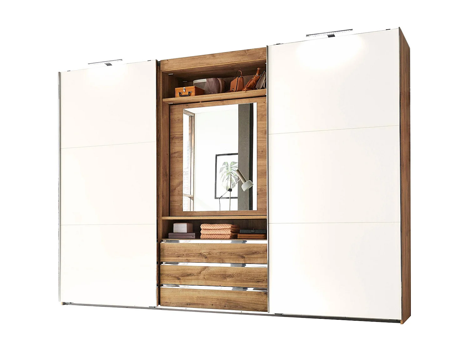 SCHWEBETÜRENSCHRANK Magie Plankeneiche / weiß 300 / 65 / 216cm