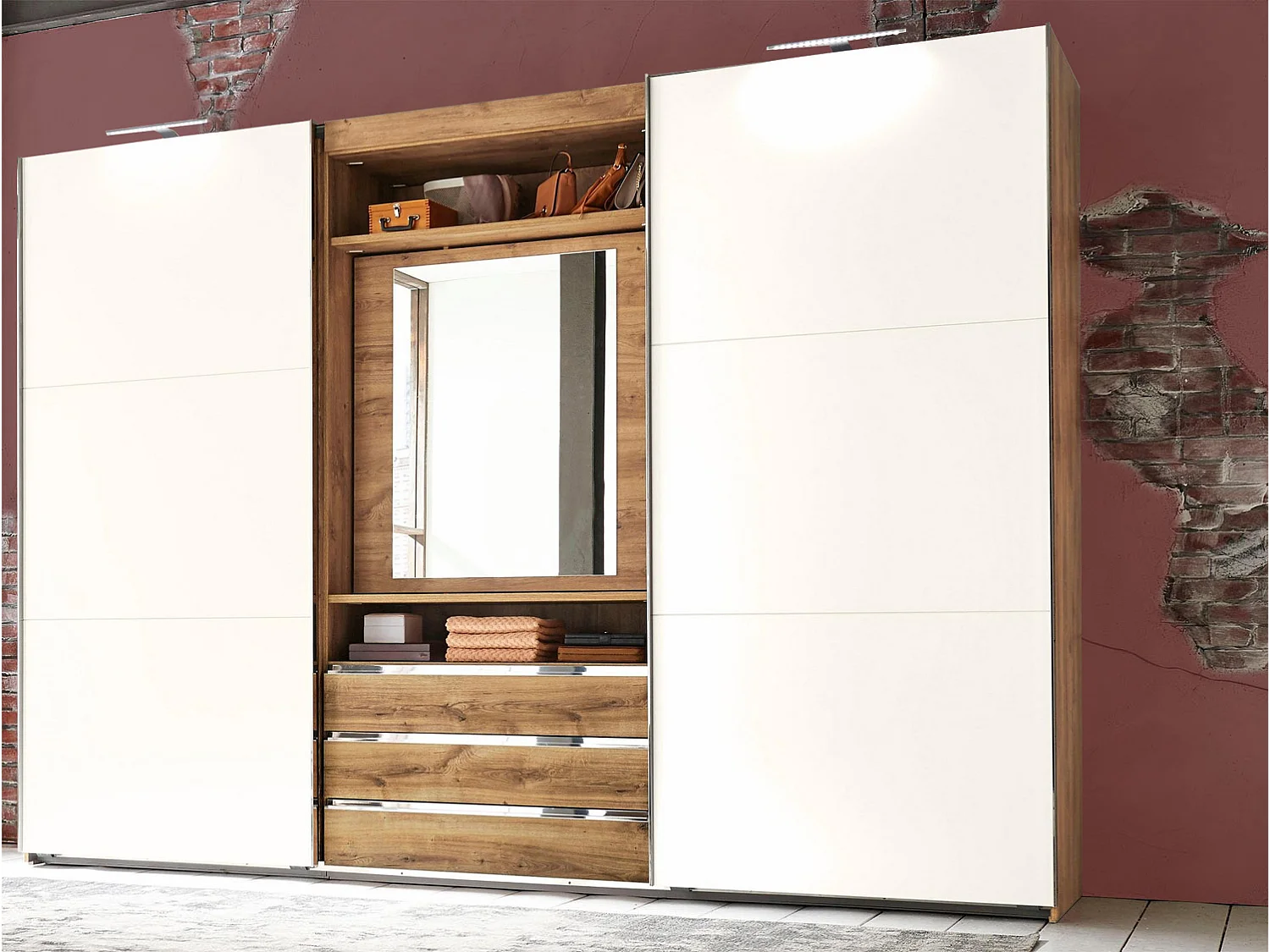 SCHWEBETÜRENSCHRANK Magie Plankeneiche / weiß 300 / 65 / 216cm