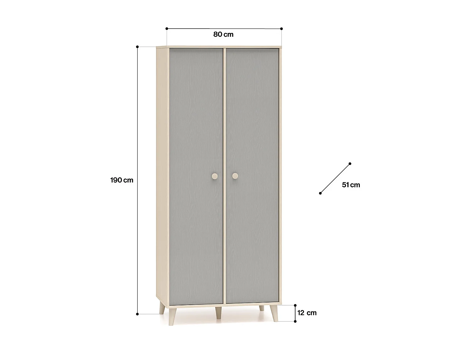 KLEIDERSCHRANK Mevel Wüstensand / Palladiumgrau 80 / 51 / 190cm