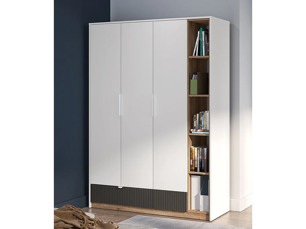 KLEIDERSCHRANK Torino Weiß / Eiche Castello / Graphit 138 / 53 / 196cm