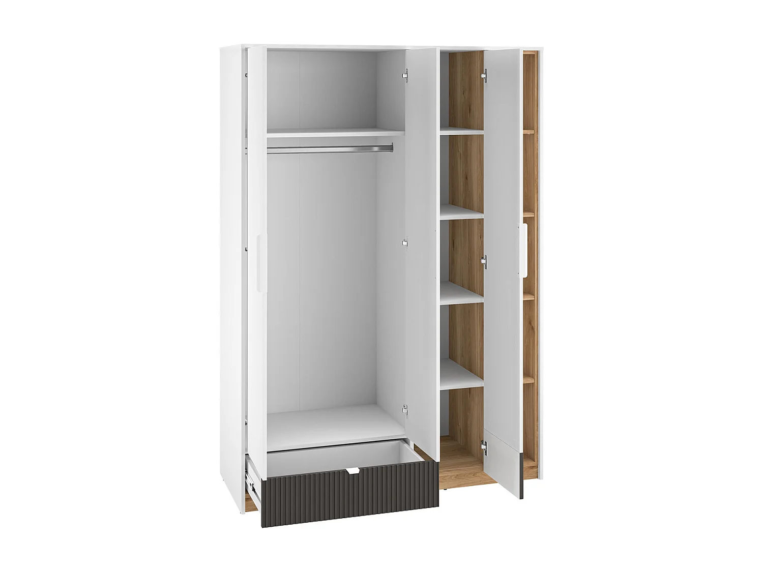 KLEIDERSCHRANK Torino Weiß / Eiche Castello / Graphit 138 / 53 / 196cm