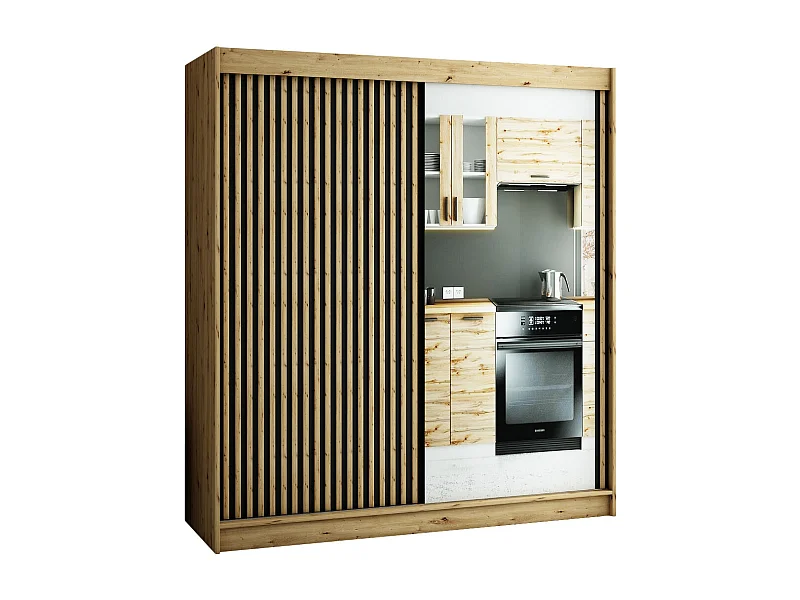 SCHIEBETÜRENSCHRANK Lamelo2 Artisan Eiche / schwarz matt 200 / 62 / 200cm