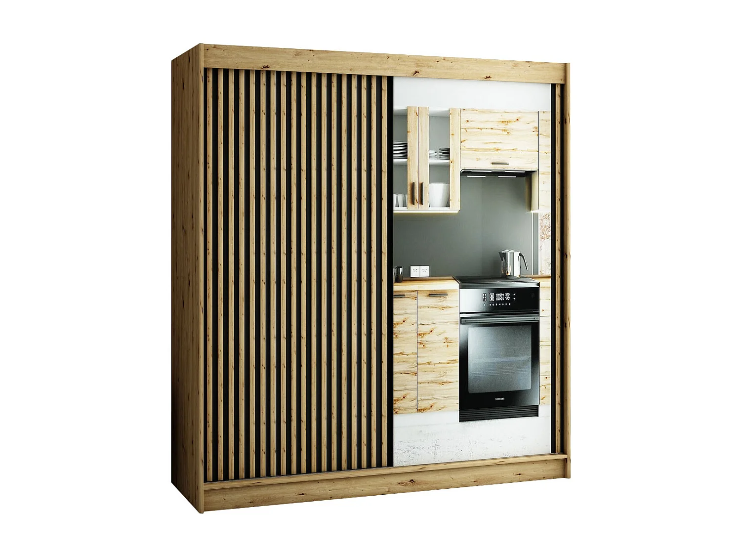 SCHIEBETÜRENSCHRANK Lamelo2 Artisan Eiche / schwarz matt 200 / 62 / 200cm