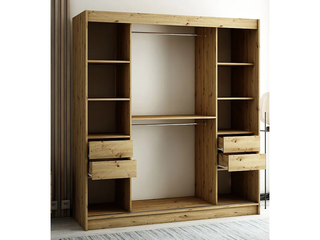 SCHIEBETÜRENSCHRANK Lamelo2 Artisan Eiche / schwarz matt 200 / 62 / 200cm