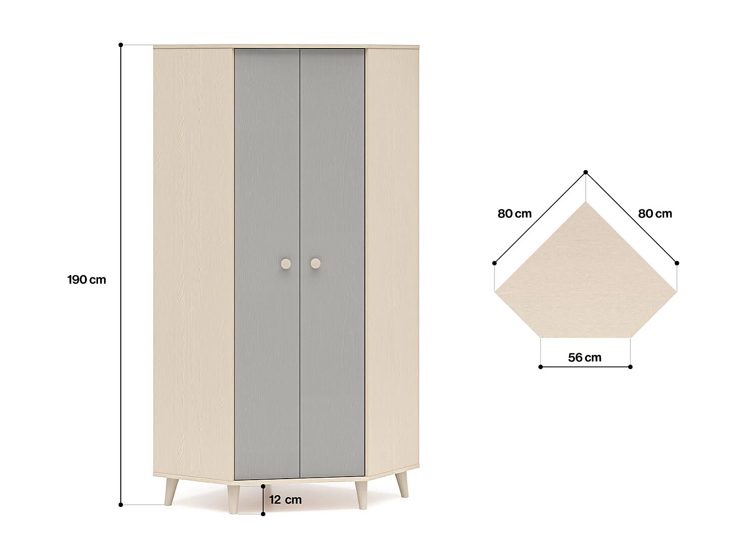 ECKSCHRANK Mevel Wüstensand / Palladiumgrau 80 / 80 / 190cm