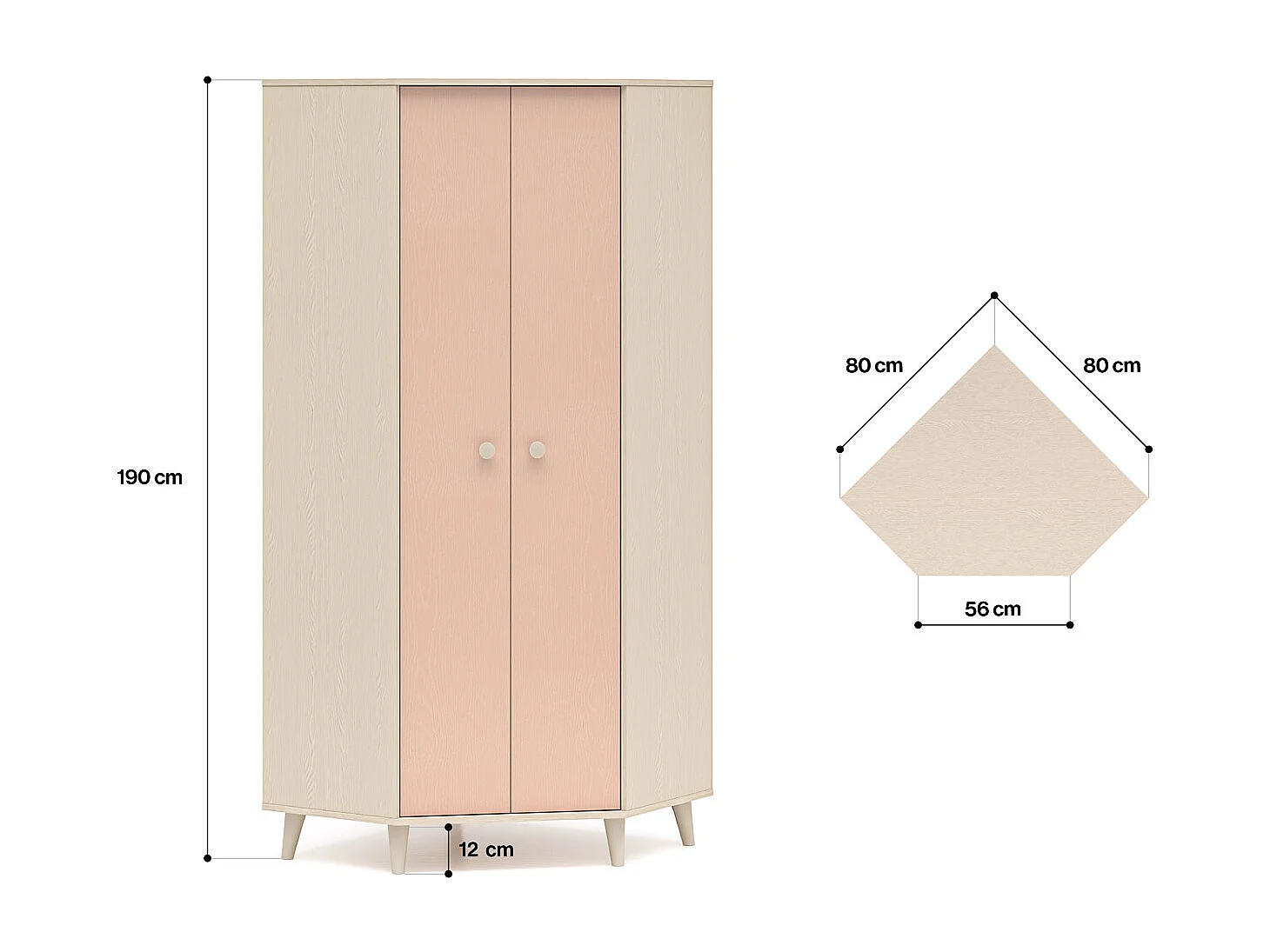 ECKSCHRANK Mevel Wüstensand / Millennial Pink 80 / 80 / 190cm