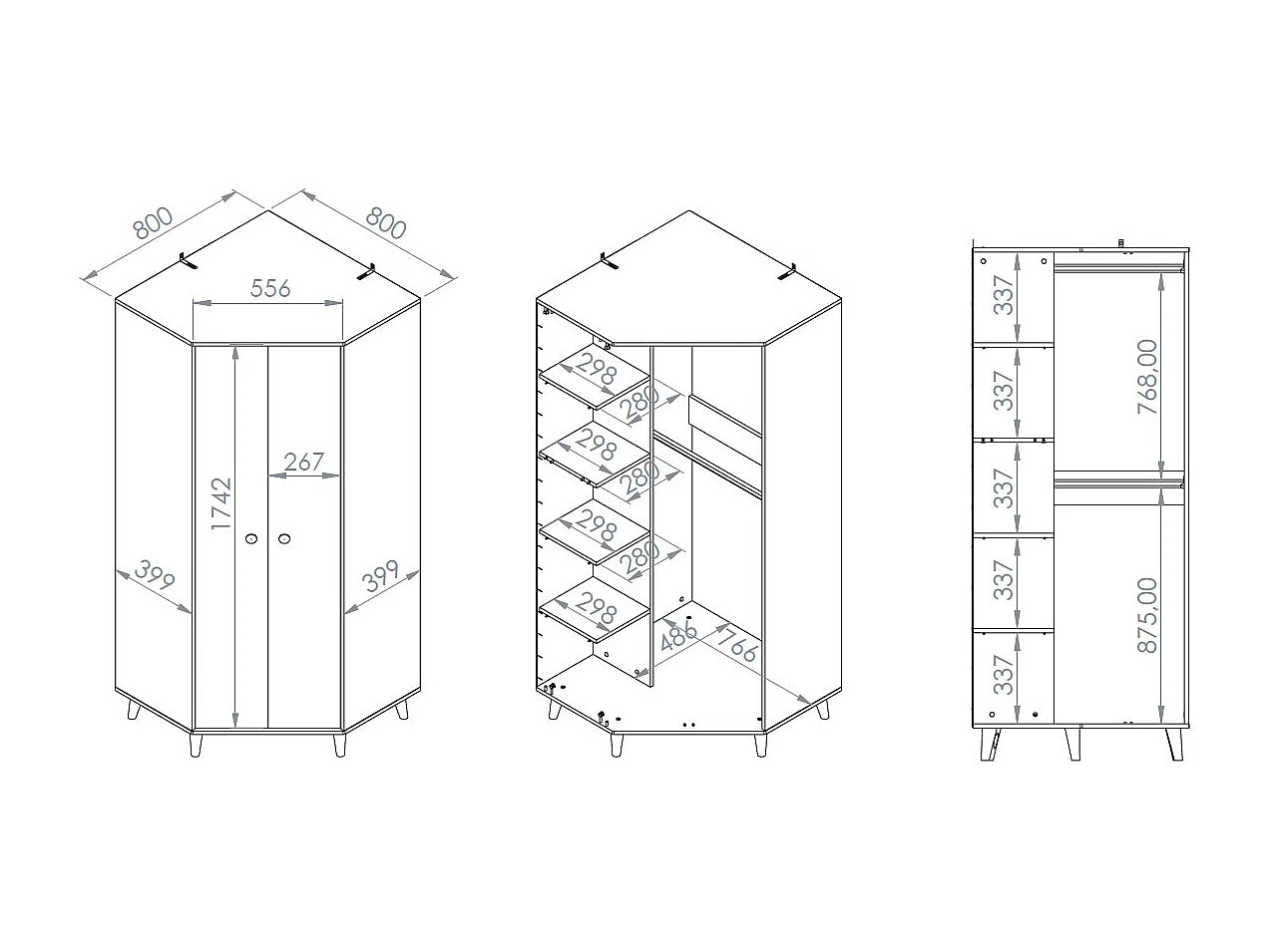 ECKSCHRANK Mevel Wüstensand / Millennial Pink 80 / 80 / 190cm