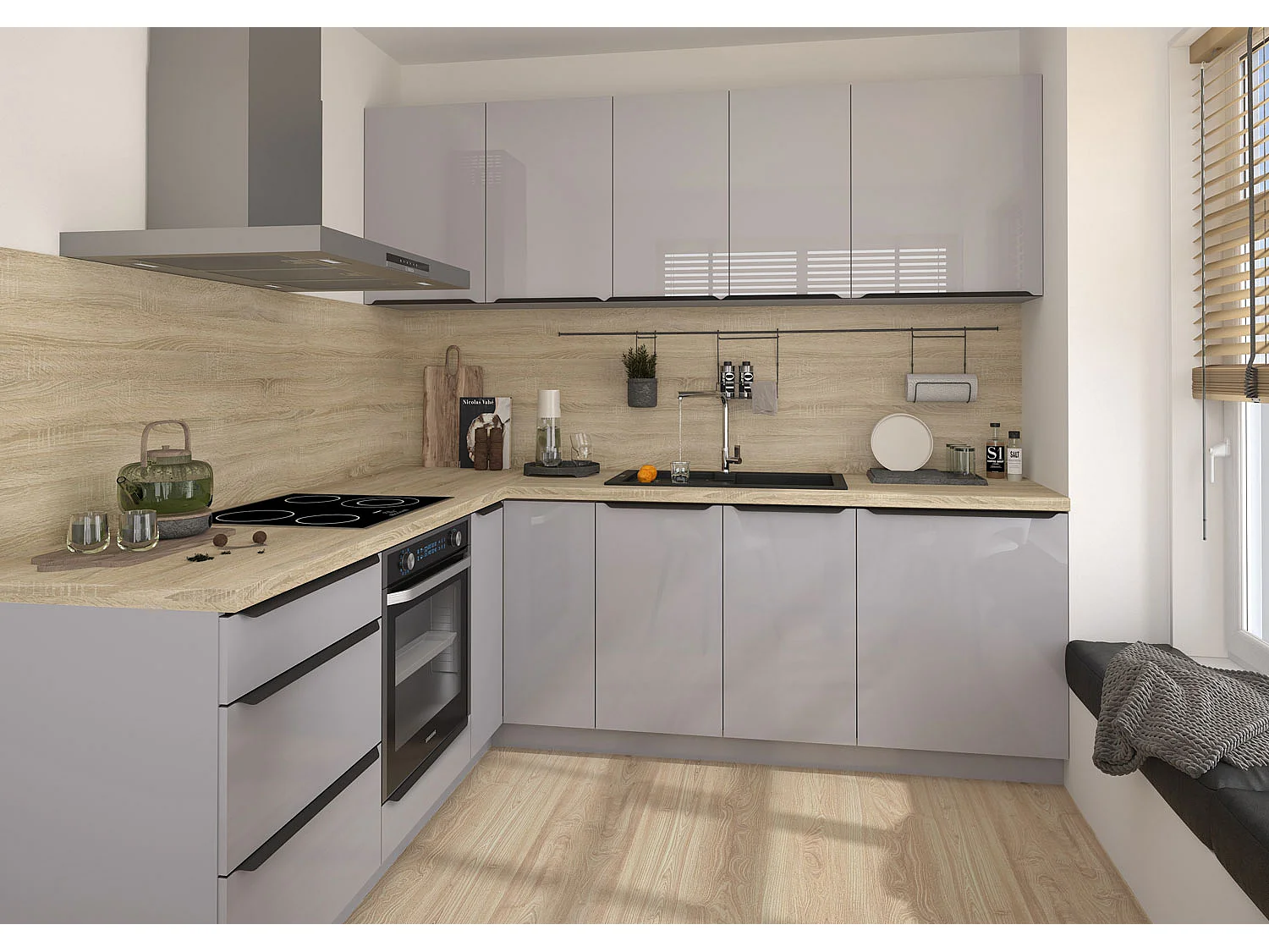 KÜCHENHÄNGESCHRANK Essen W4/60 Grau Hochglanz / Schwarz Matt 60 / 32,5 / 96cm