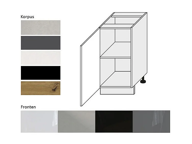 KÜCHENUNTERSCHRANK Essen D1D/45 Schwarz Hochglanz / Schwarz Matt 45 / 50 / 82cm