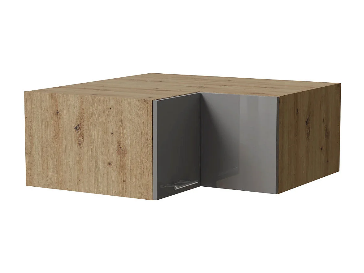 ECK-AUFSATZSCHRANK Essen W14/90/36 Grau Hochglanz / Eiche Artisan Matt 90 / 90 / 36cm