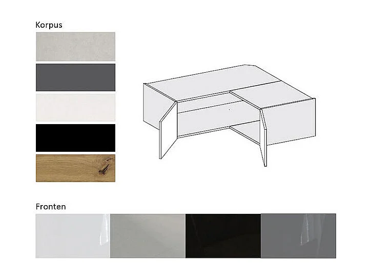 ECK-AUFSATZSCHRANK Essen W14/90/36 Graphit Hochglanz / Schwarz Matt 90 / 90 / 36cm