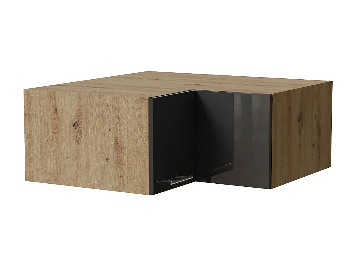 ECK-AUFSATZSCHRANK Essen W14/90/36 Graphit Hochglanz / Eiche Artisan Matt 90 / 90 / 36cm
