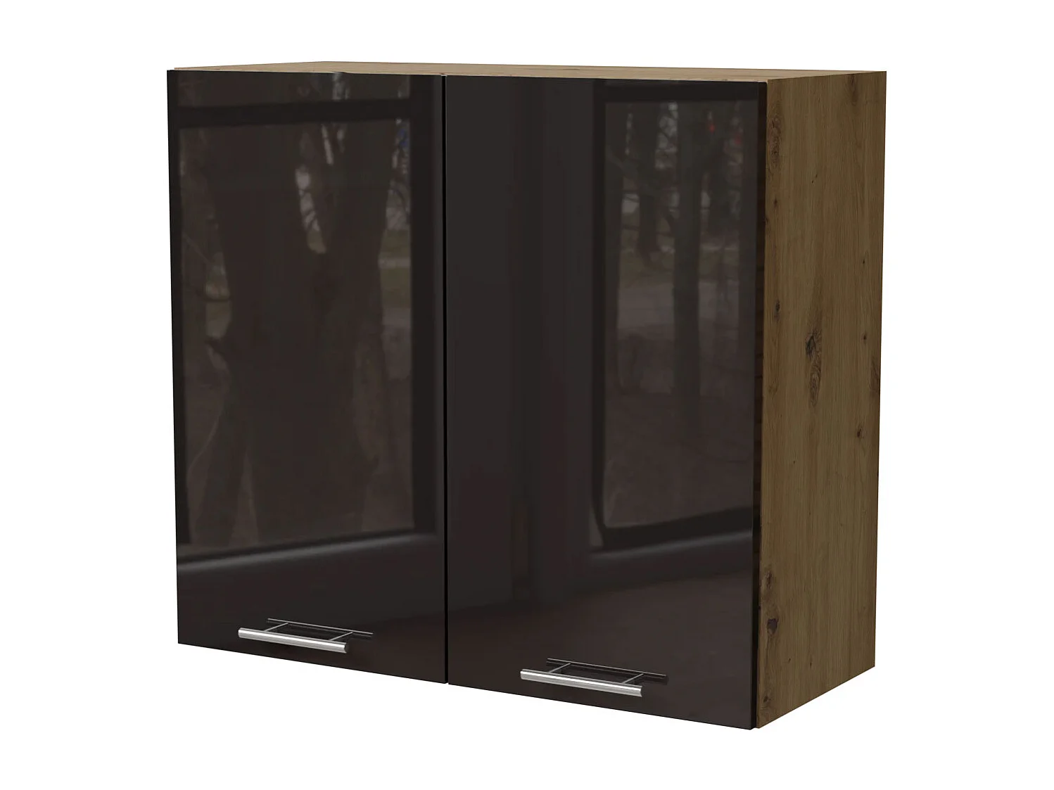 KÜCHENHÄNGESCHRANK Essen W3/80 Schwarz Hochglanz / Eiche Artisan Matt 80 / 32,5 / 72cm