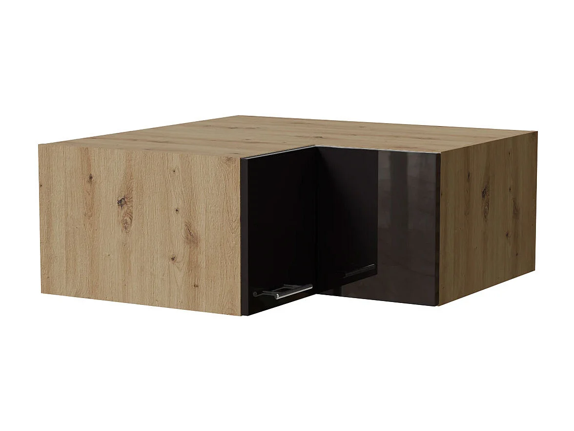 ECK-AUFSATZSCHRANK Essen W14/90/36 Schwarz Hochglanz / Eiche Artisan Matt 90 / 90 / 36cm