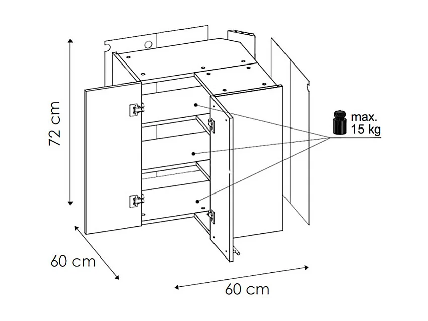 ECKHÄNGESCHRANK Essen W12/60 Weiß Hochglanz / Weiß Matt 60 / 60 / 72cm
