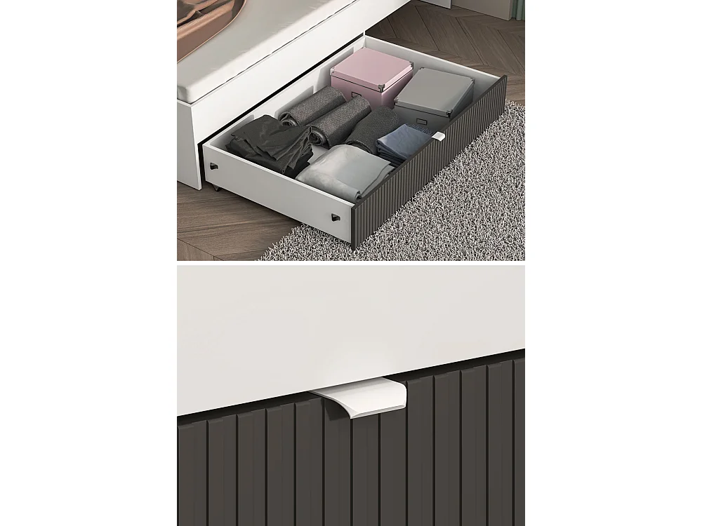 BETT Torino Weiß / Eiche Castello / Graphit 94 / 207 / 90cm