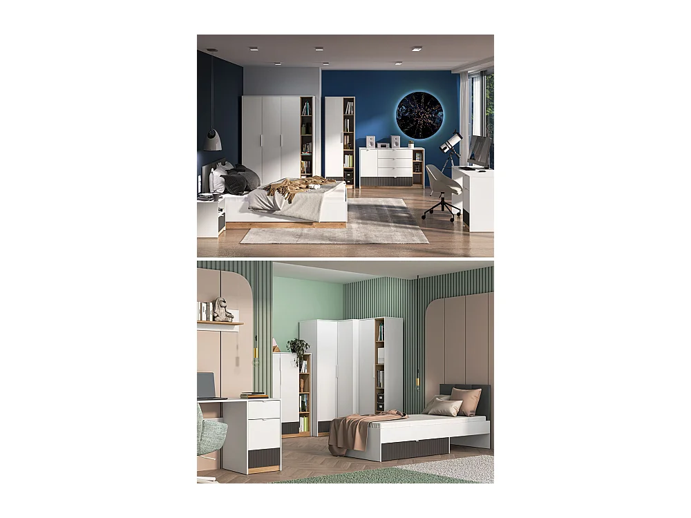 BETT Torino Weiß / Eiche Castello / Graphit 126 / 208 / 90cm