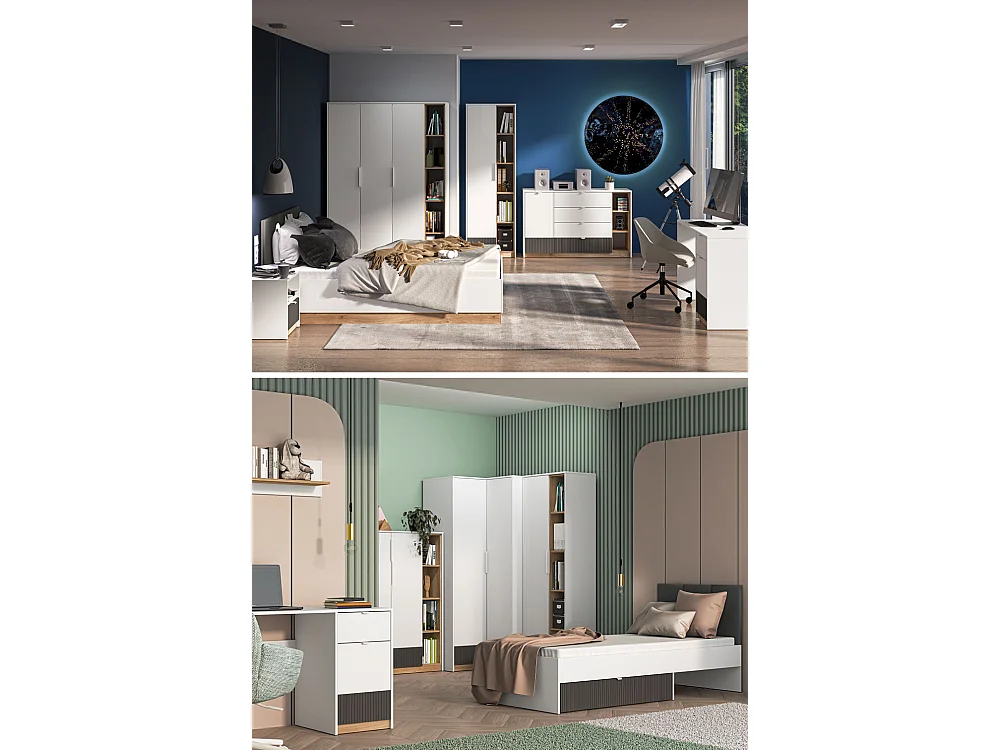 BETT Torino Weiß / Eiche Castello / Graphit 126 / 208 / 90cm