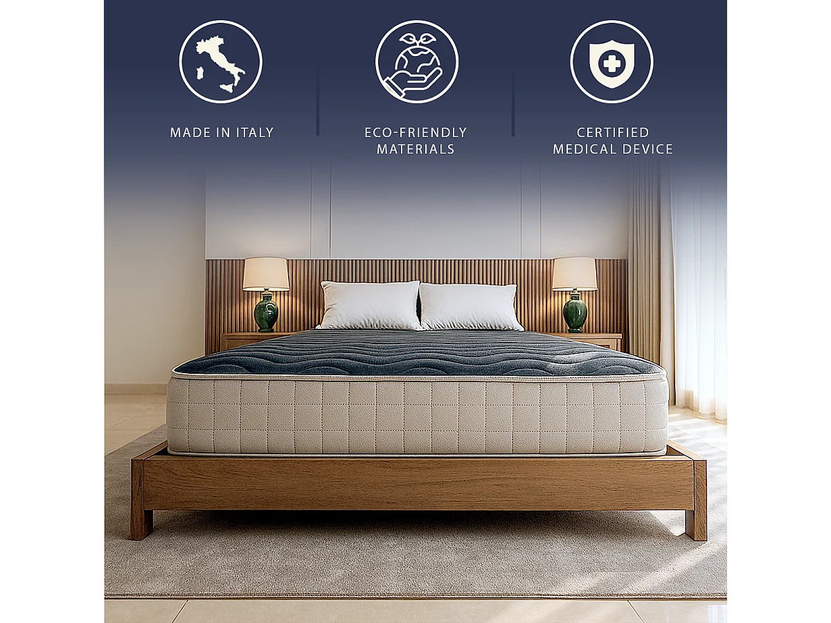 Matelas simple 90x200 mousse mémoire 9 zones H25 orthopédique hypoallergénique