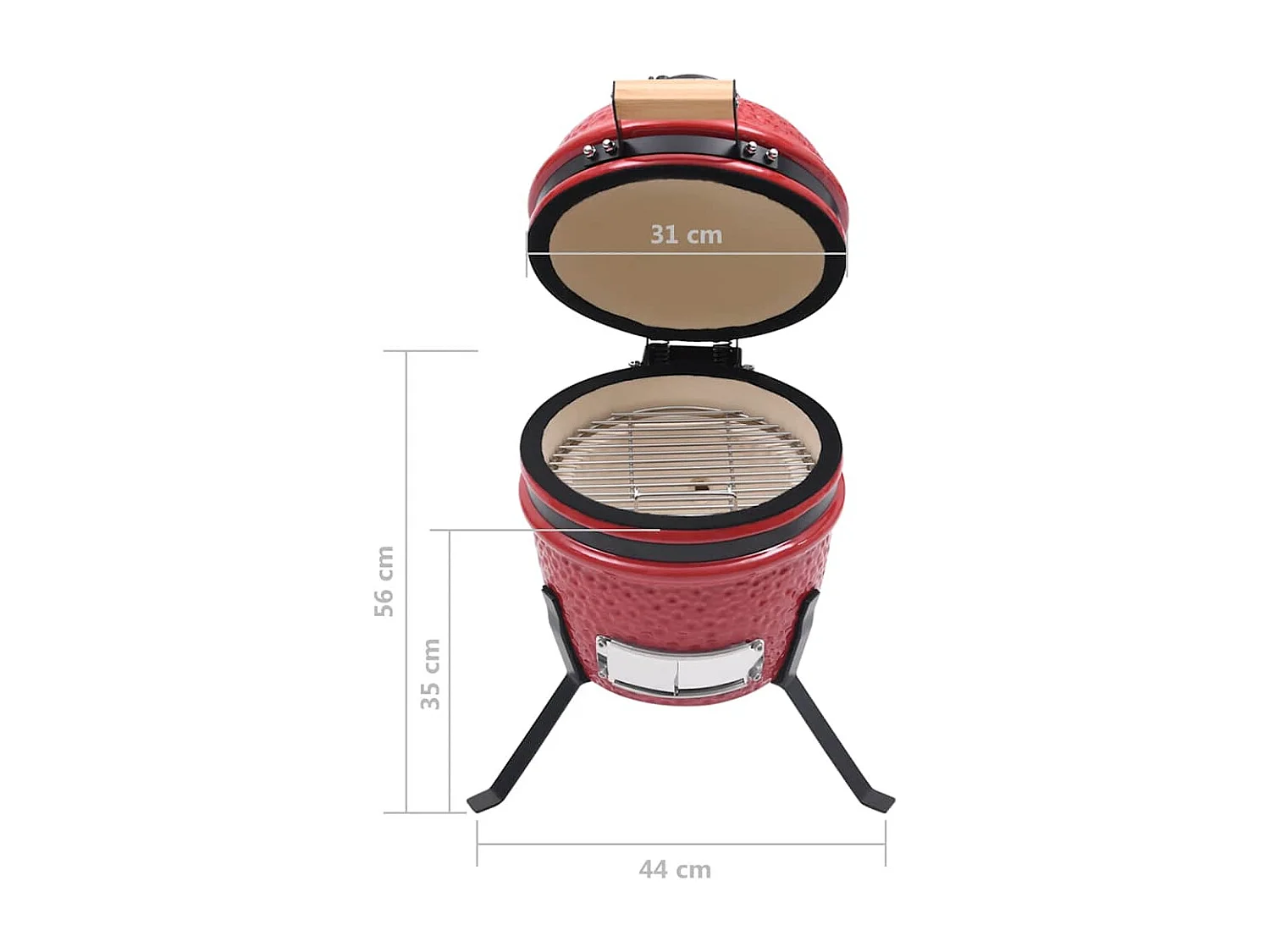 Churrasqueira/defumador Kamado 2-em-1 cerâmica 56 cm vermelho