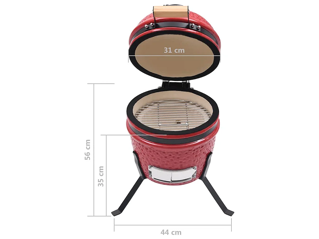 Churrasqueira/defumador Kamado 2-em-1 cerâmica 56 cm vermelho