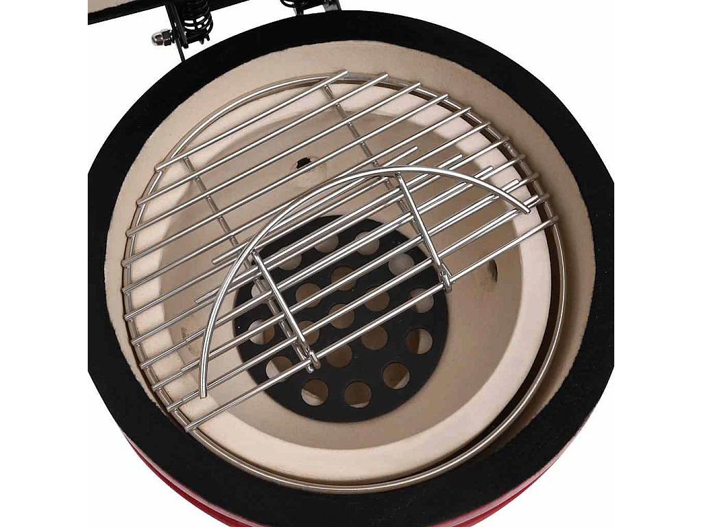 Churrasqueira/defumador Kamado 2-em-1 cerâmica 56 cm vermelho