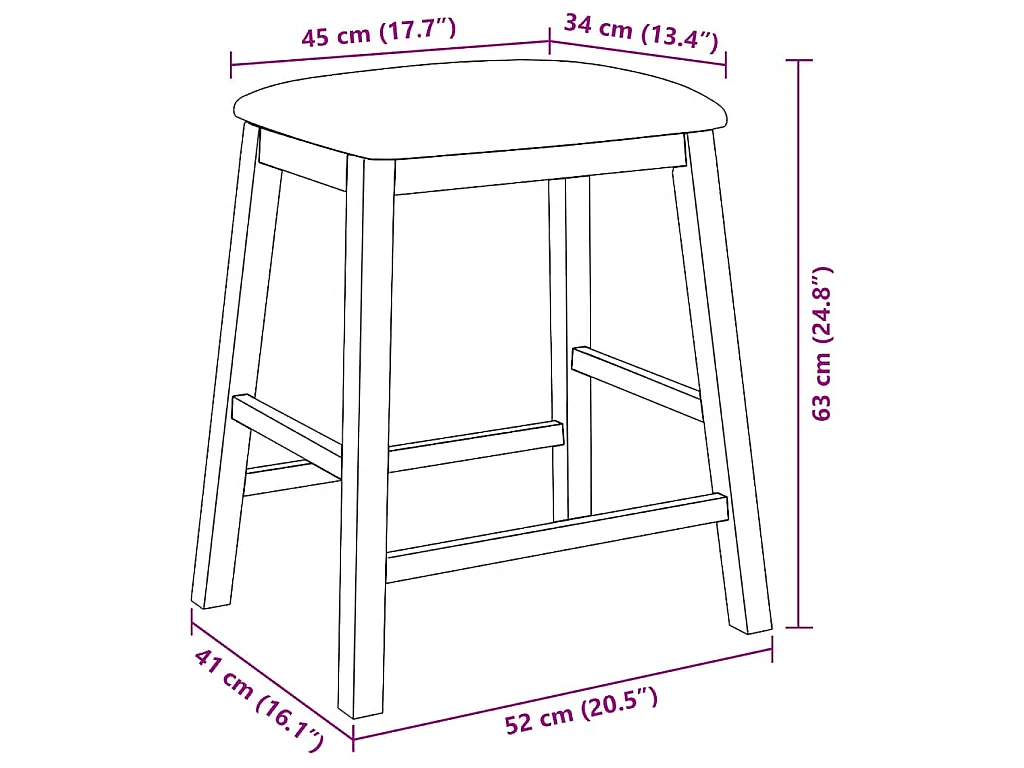 Barstoelen met kussens 2 st massief hout rubber bruin