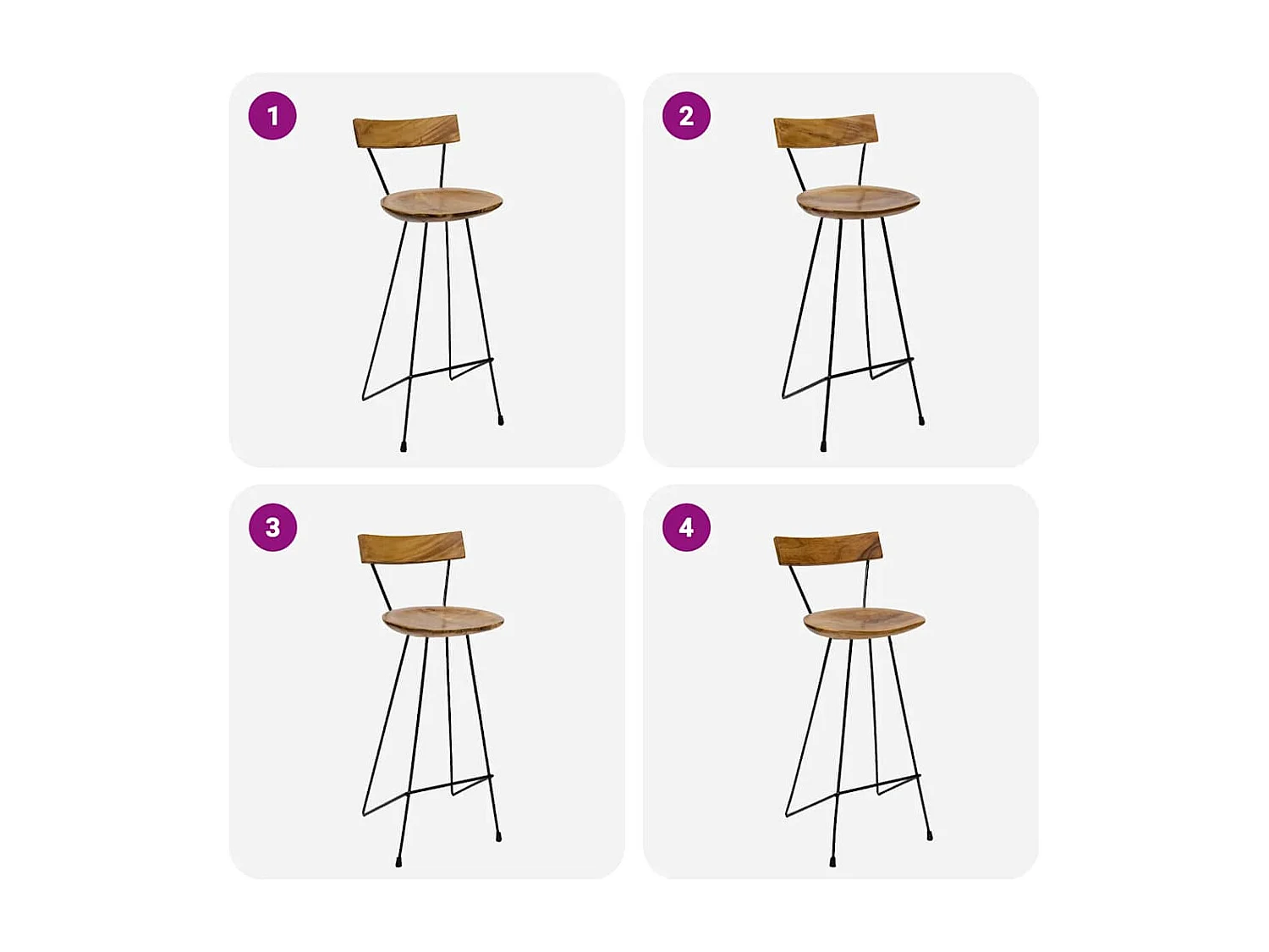 Tabourets de bar lot de 2 bois de teck massif