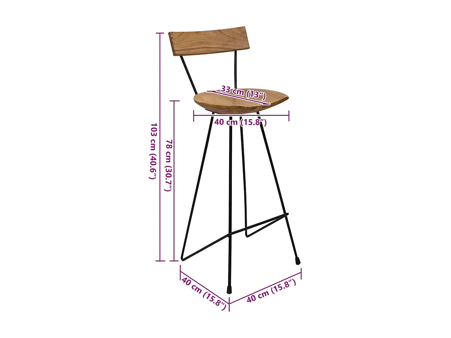 Tabourets de bar lot de 2 bois de teck massif